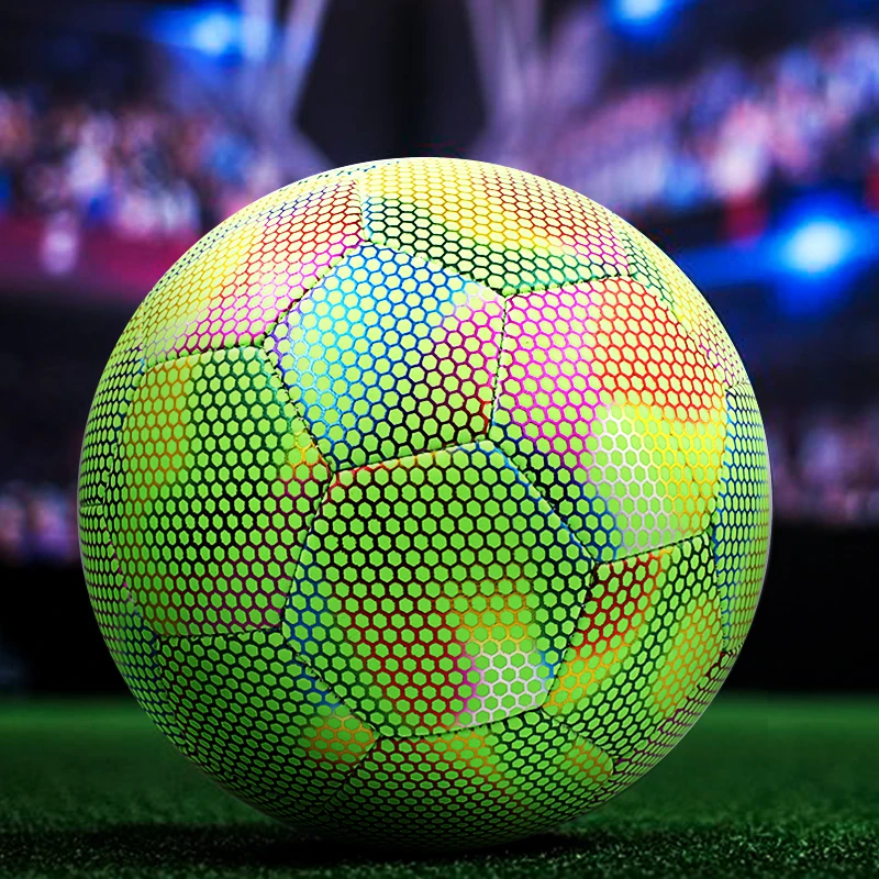 Wholesale factory  holographic Reflective glowing soccer ball glow in the dark football balls with Custom logo and size