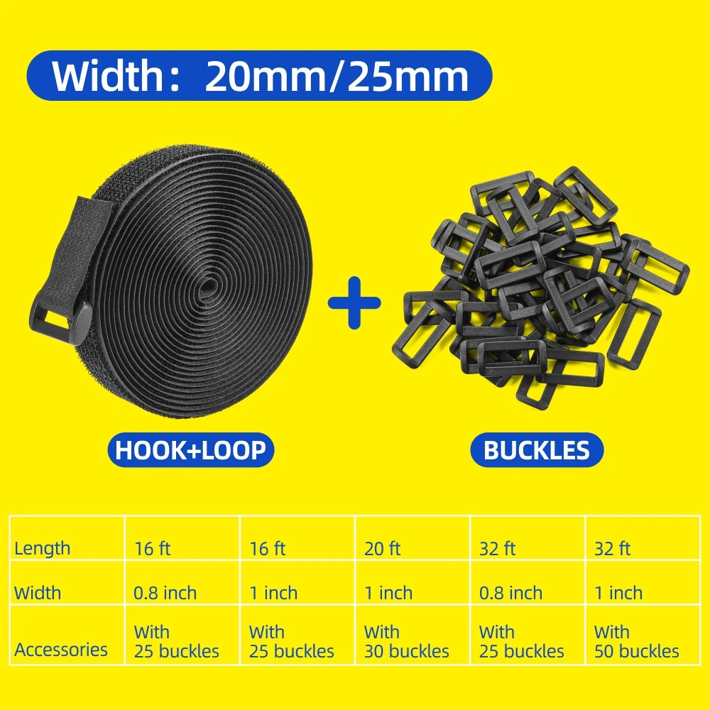 Multi-function 2 In 1 Hook And Loop Tape Fastening Strap with Plastic Buckle Self-locking Hook Loop Tape