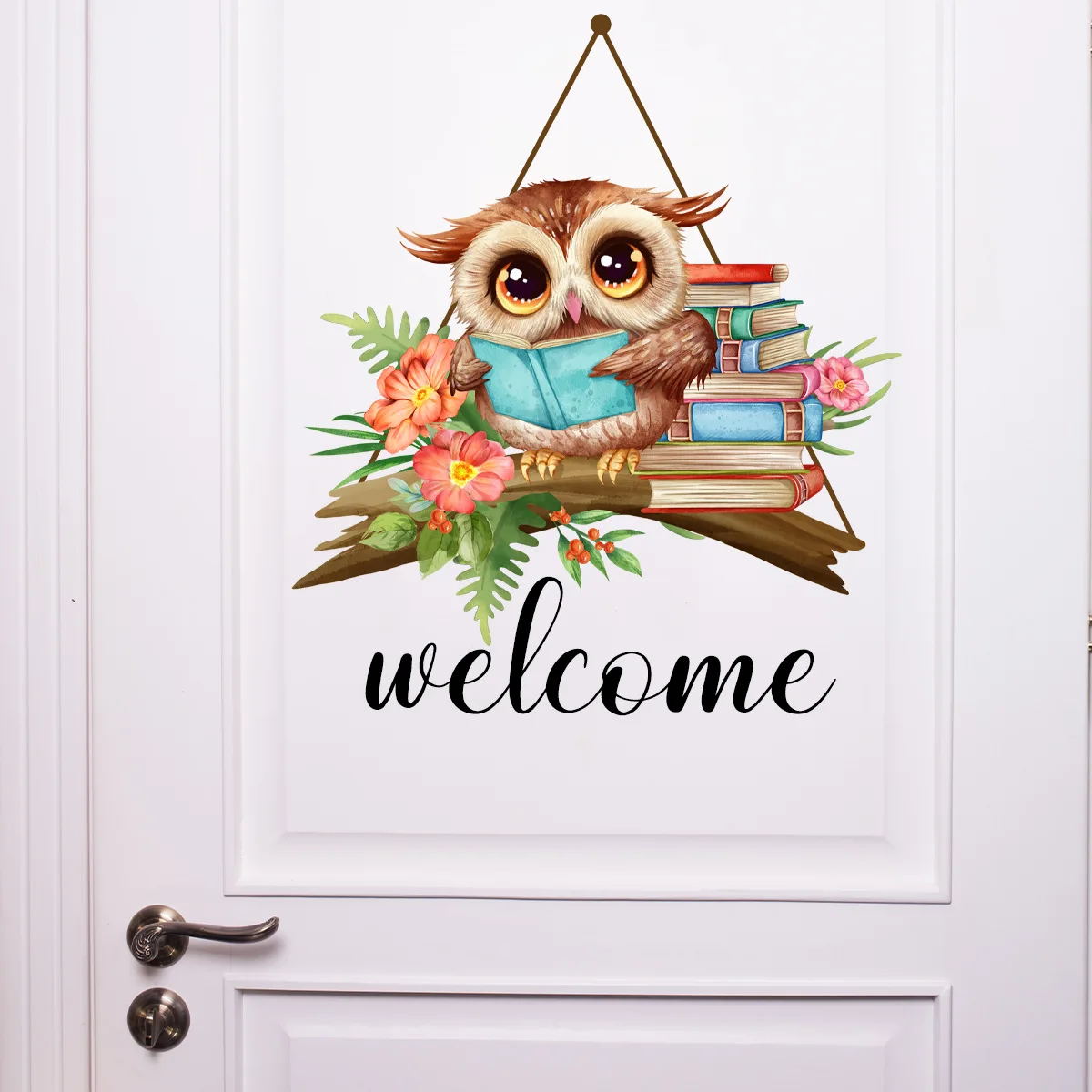 Cartoon Owl English Welcome Wall Decal Living Room Bedroom Door Number Home Decoration Wall Stickers Self-adhesive