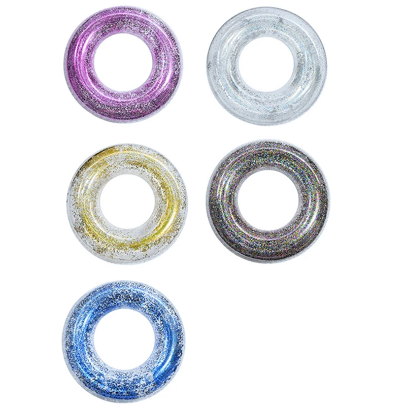 Adults Ring Float Inflatable Colorful Sparkling Glitters Pool Float Tube Transparent Swimming Ring