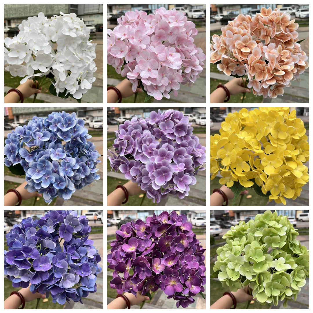 Real Touch Hydrangea Wedding Decoration 3d Hydrangea Flower Large Size 5 Heads Big Artificial Flowers Faux Latex Hydrangea