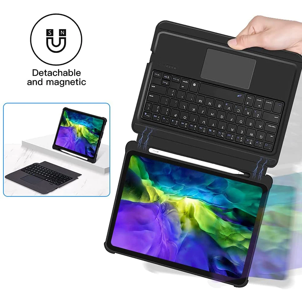 Detachable Wireless Keyboard with Pencil Holder Flip Stand Cover with Touchpad for iPad Pro 11 Inch 2021 2020 2018 Air 4