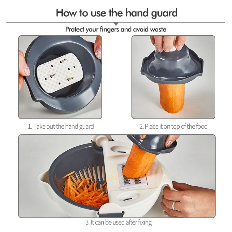 2023 Multifunctional Kitchen Veggie Fruit Shredder Grater Slicer Rotate 9 In 1 Manual Vegetable Cutter With Drain Basket