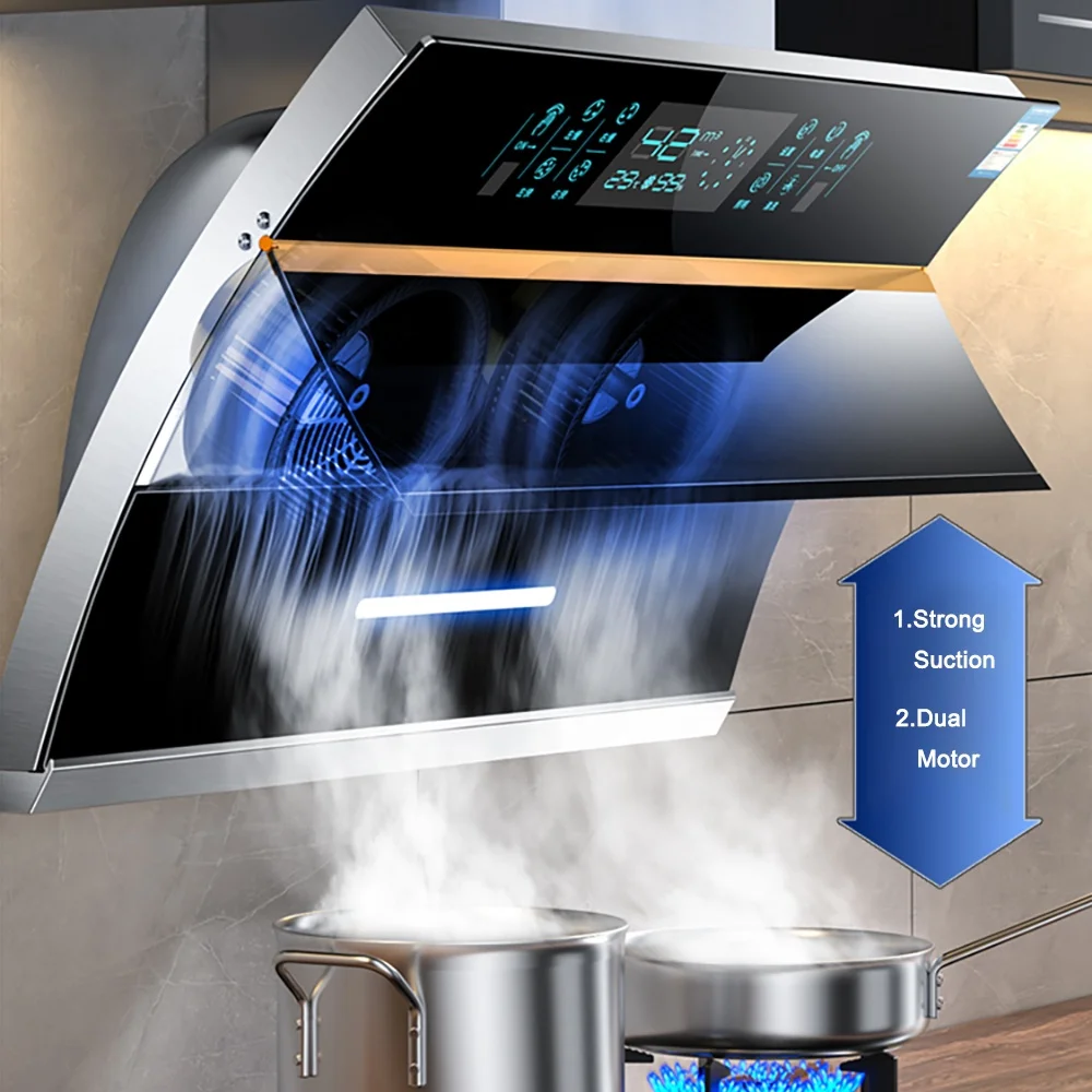 Factory Supplier Competitive Price Electric Chimney Double Motor Wall Mounted Touch Sliding Range Hood 90cm Kitchen Chimney
