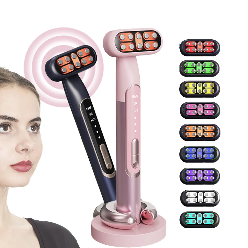 9 in 1 LED Face Light Therapy Eye Equipment Micro-Current Red Light Skincare Wand EMS Vibrating Facial Eye Beauty Massager