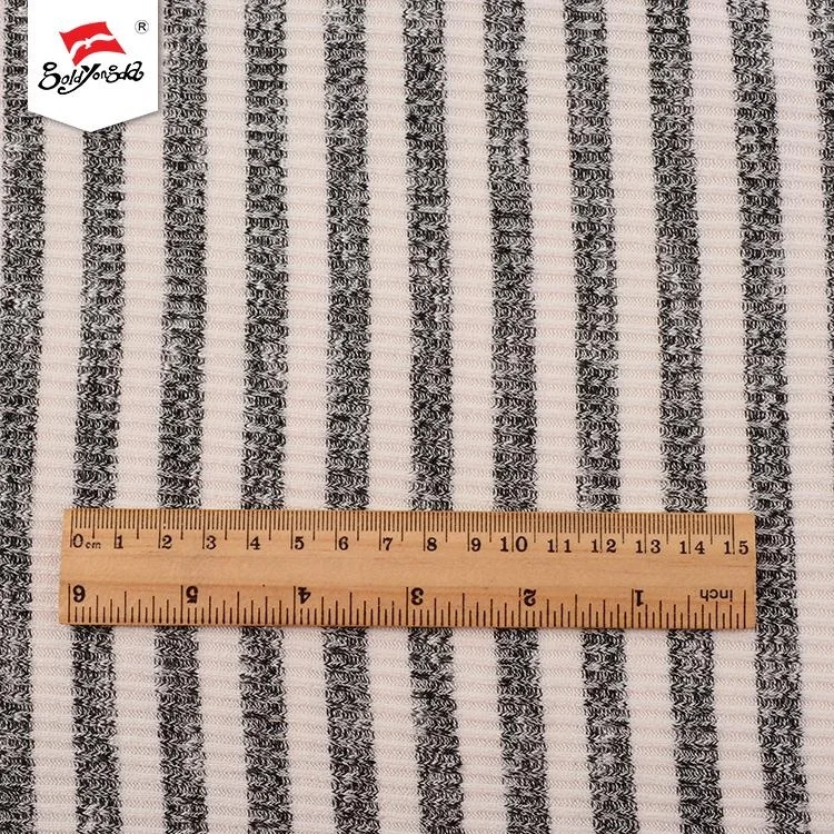 Wholesale beautiful soft hand feel stripe design 2x2 rib spandex poly knit fabric
