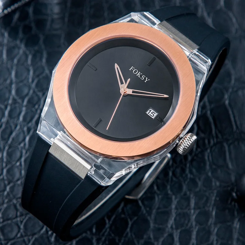 Wholesale OEM ODM Custom Logo Watch High Quality Luxury Men Plastic Case Silicone Band Quartz Wrist Watch for Men