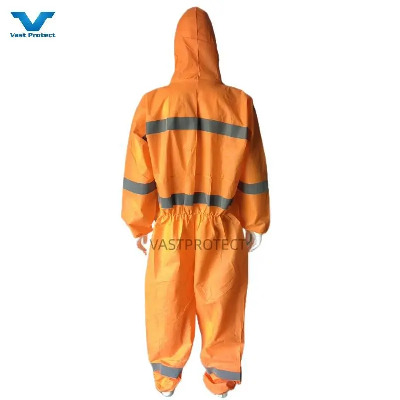 Type5&6 Orange Disposable SMS 56GSM Tyvek Coverall with Reflective Tape