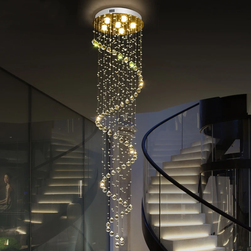 Hot selling wholesale Modern Luxury Staircase Custom Raindrop Crystal Chandelier Hotel Lobby led Hanging Pendant Lamp