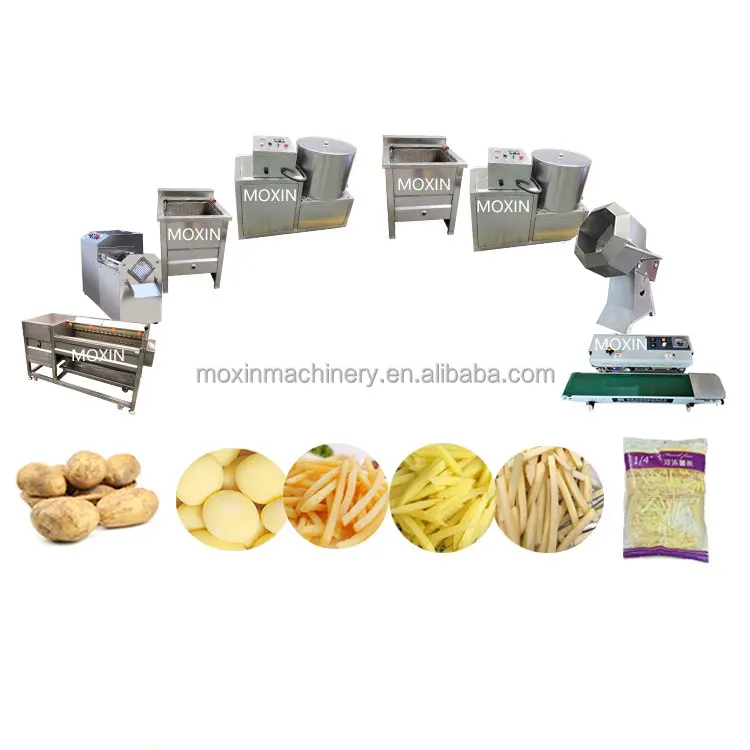 Moxin 30kgh 50kgh 100kgh Semi Automatic Cassava Potato Chips Making Machine French Fries Production Line With Low Cost