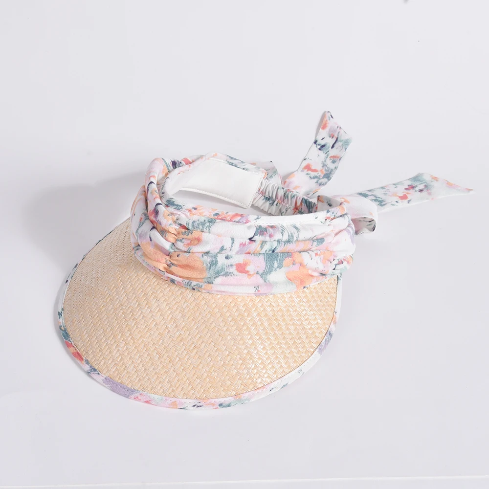 New Design Chinese Ink Pattern Style Cotton Tie dye Visor Hat Women Backside Adjustable Sun Visor Cap