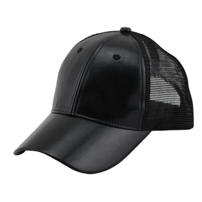 Black Hats Men Blank Leather Baseball Cap Logo Design Baseball Cap