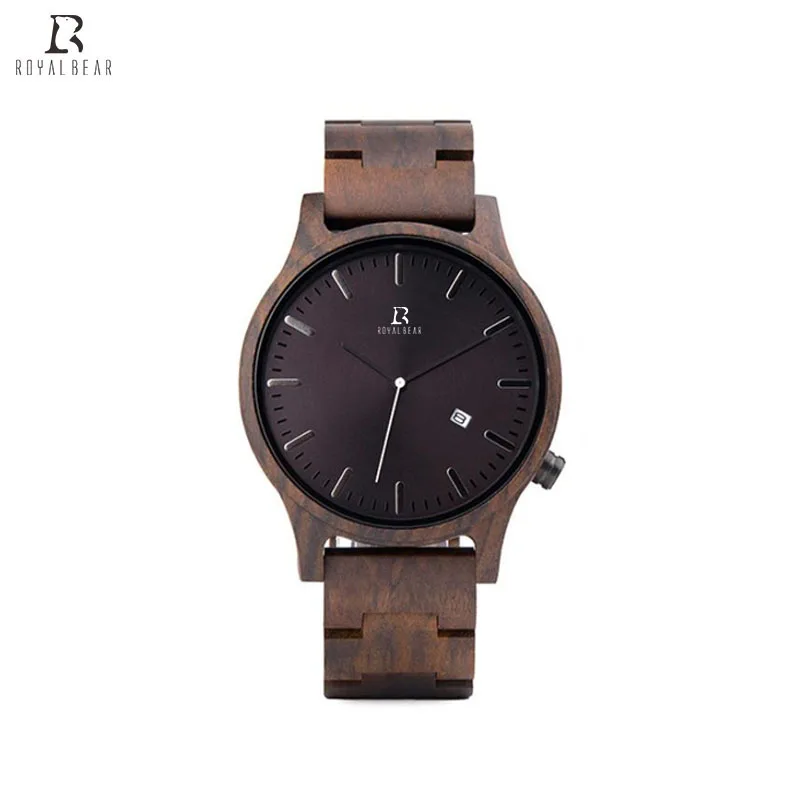 Часы из эбенового дерева ROYAL BEAR Low MOQ zebrawood с индивидуальным логотипом оптовая продажа мужских деревянных