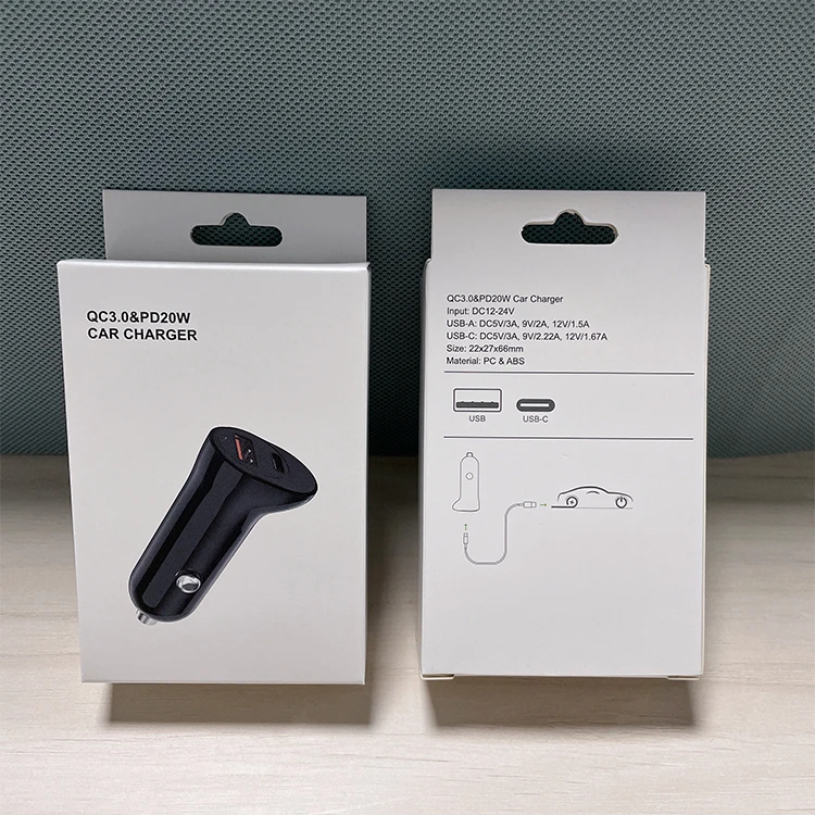 2022 New Product Usb18W & Pd20W With Package Car Charger 20W Type-C Quick Car Charger