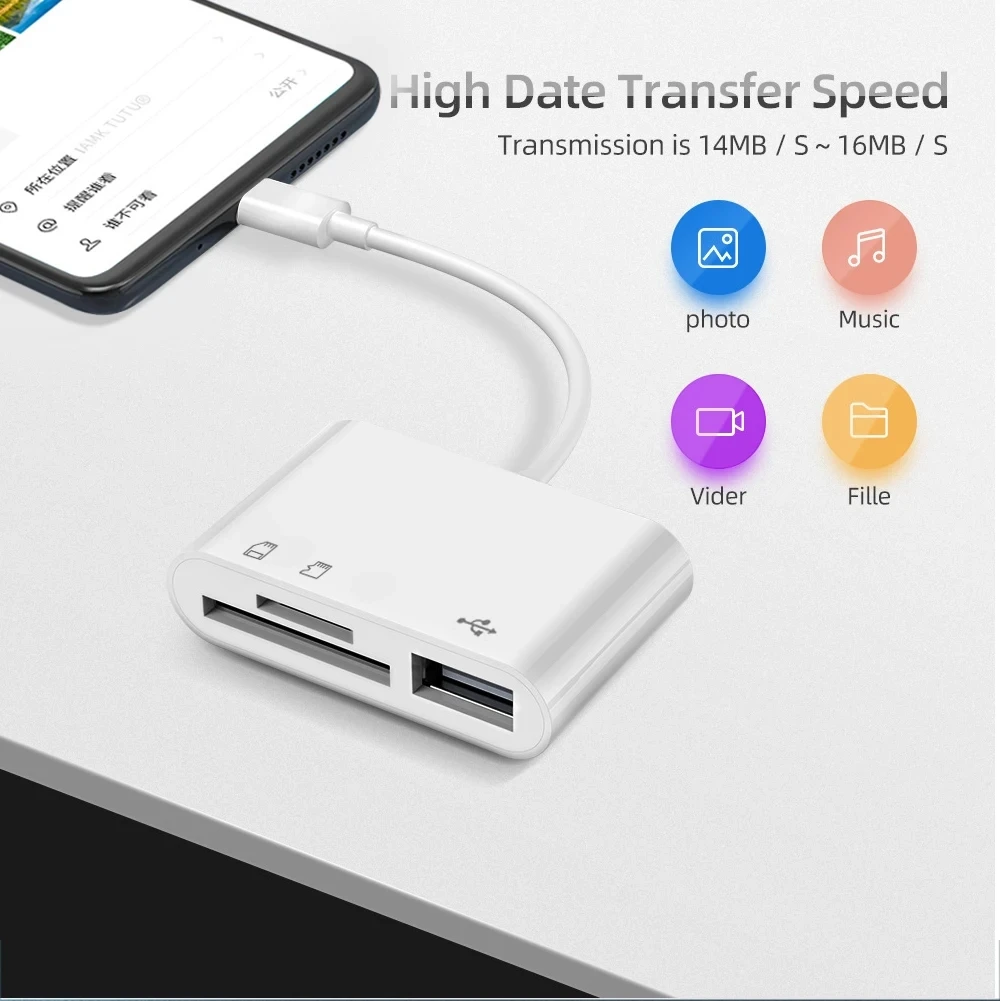 3 In 1 Micro USB Type C OTG Adapter USB TF SD Card Reader for mobile phone