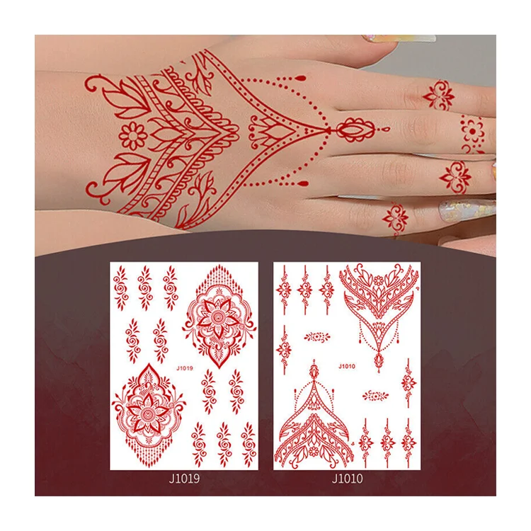 Rose Henna Flower Design Petal Leaf Sketch Words Fake Tattoo Sticker for Cool Women Lady Girls tattoo stickers waterproof
