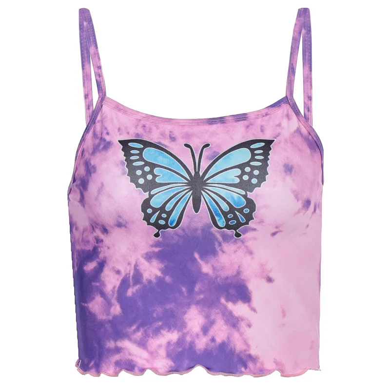 Hot Sales Butterfly Printing Camis Sexy Backless Crop Top