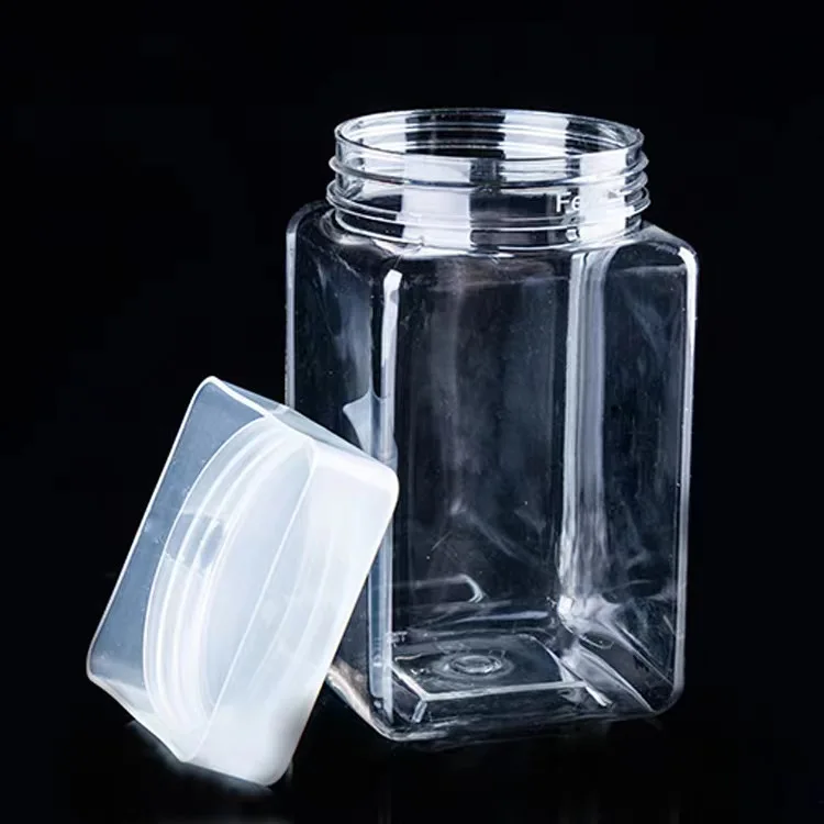 8oz PET Plastic Square Wide-Mouth Jars Transparent Empty Bottle Cans with Screw Lid Food Packaging Wholesale Sealed