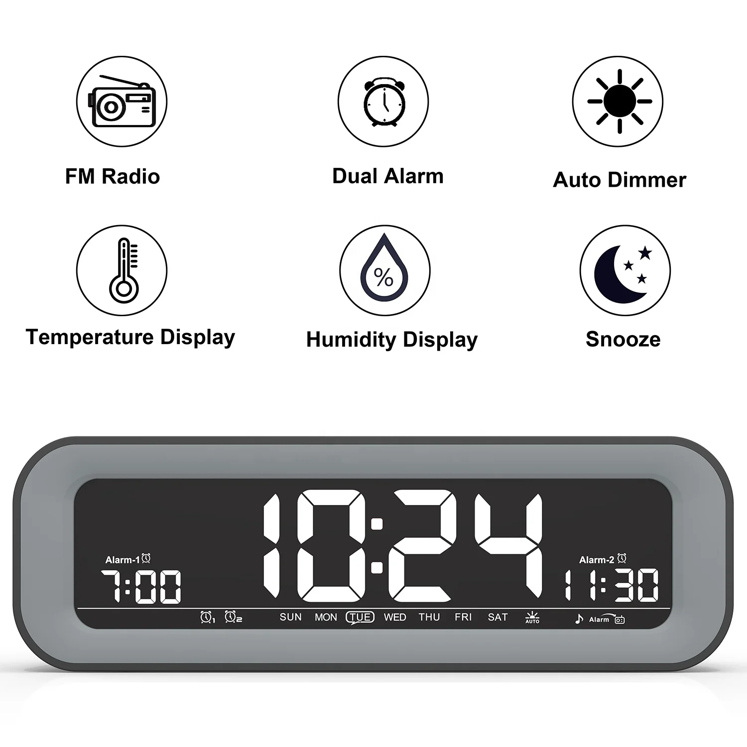 Fullwill Wholesale Digital Clock FM Radio Alarm Clock Smart Clock with Temperature