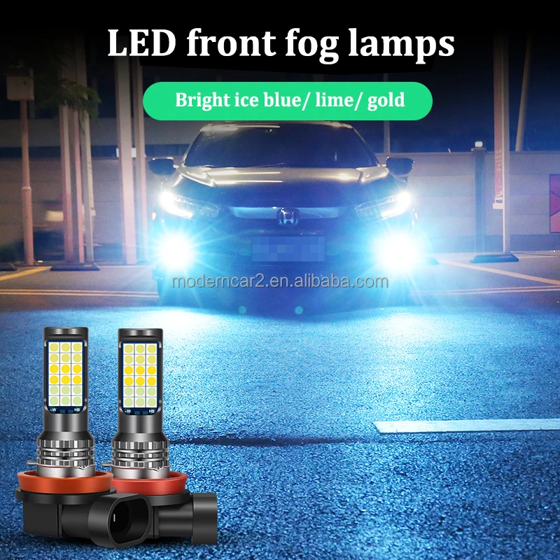 2Pcs 3 Color H8 H3 H7 H11 881 9006 Fog Light Bulbs LED Headlight Auto Fog Lamp Flashing Car Anti Foglamp Car Running Lamp12V 24V
