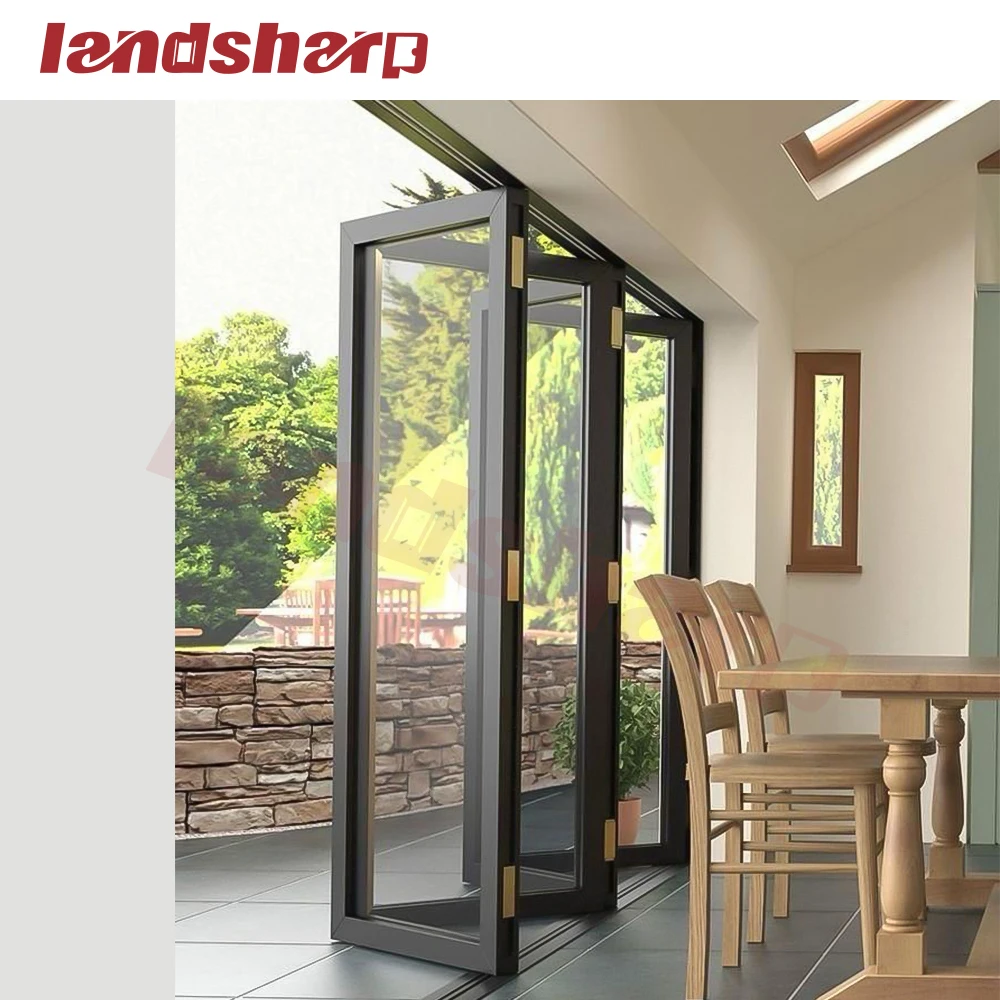 Landsharp Exterior Aluminum House Patio Double Glazed Aluminium Glass Bifold Door Folding Door System