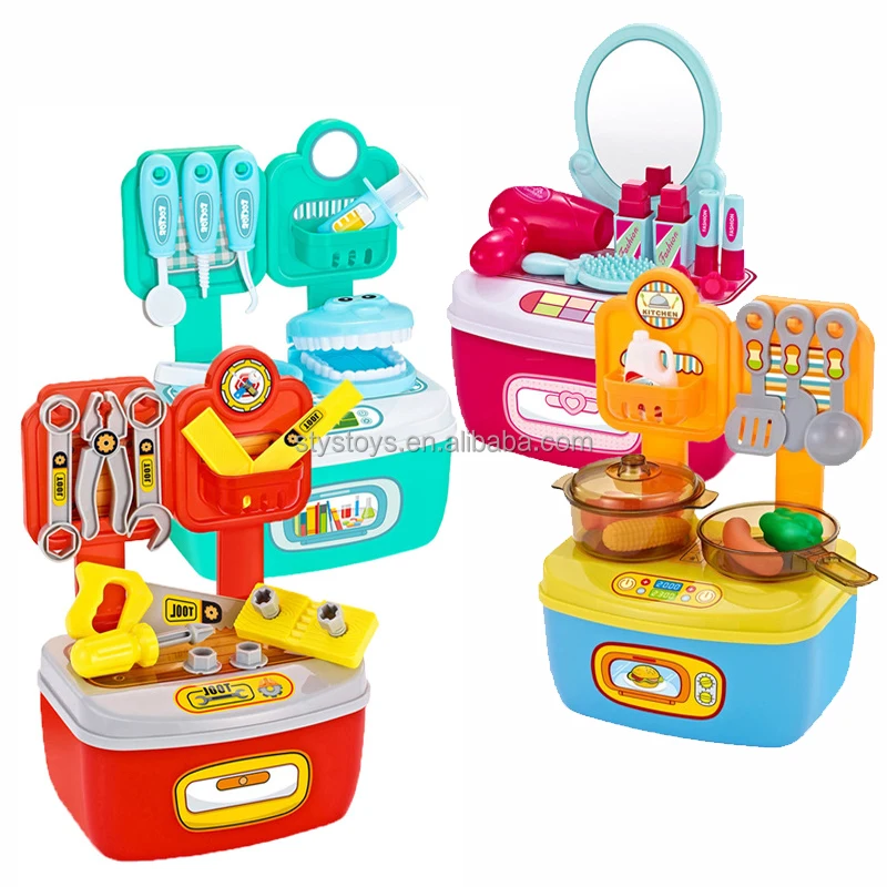 Small Size Dresser Vanity Toys Girls Pretend Play Beauty Set Make-up Table Toy with Mirror