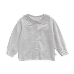 5461/рубашка для девочек, осенний наряд, новинка 2019, детская блузка в Корейском стиле с вышивкой, рубашка с лацканами для маленьких девочек