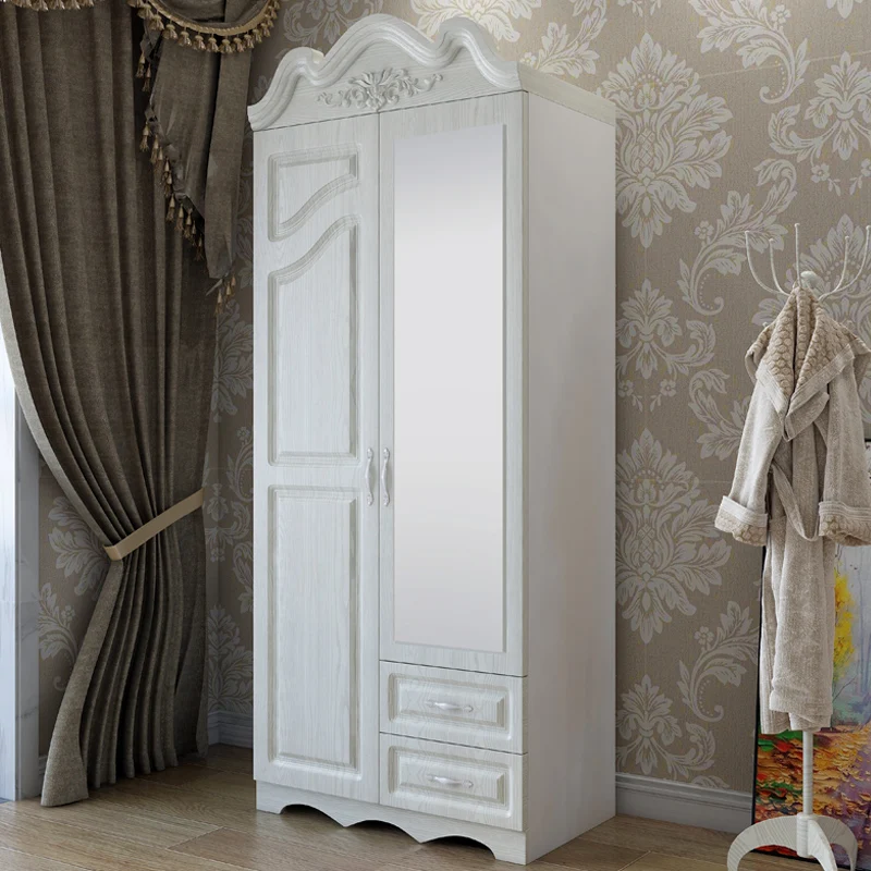 white Bedroom armoire wardrobe with mirror design 2 drawers sliding rollers cabinet 4 door mdf storage with hangers