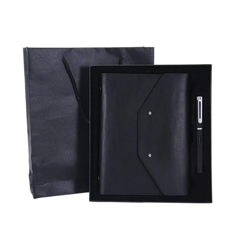 Factory custom wholesale leather hardcover simple colors A5 three fold book corporate gift set