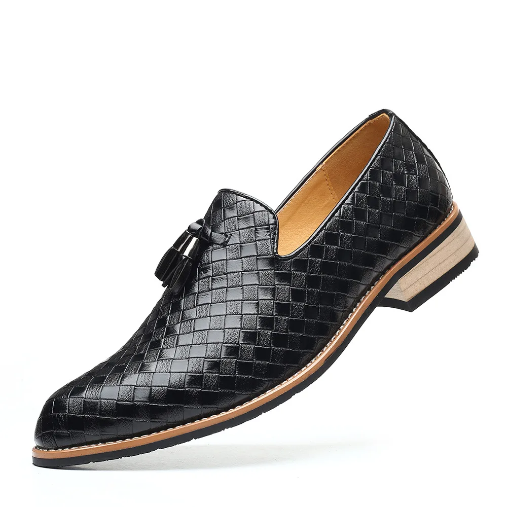 High Quality Wholesale PU Leather Slip-on Loafers Pure Color Italian Oxfords Brown Dress Shoes for Men