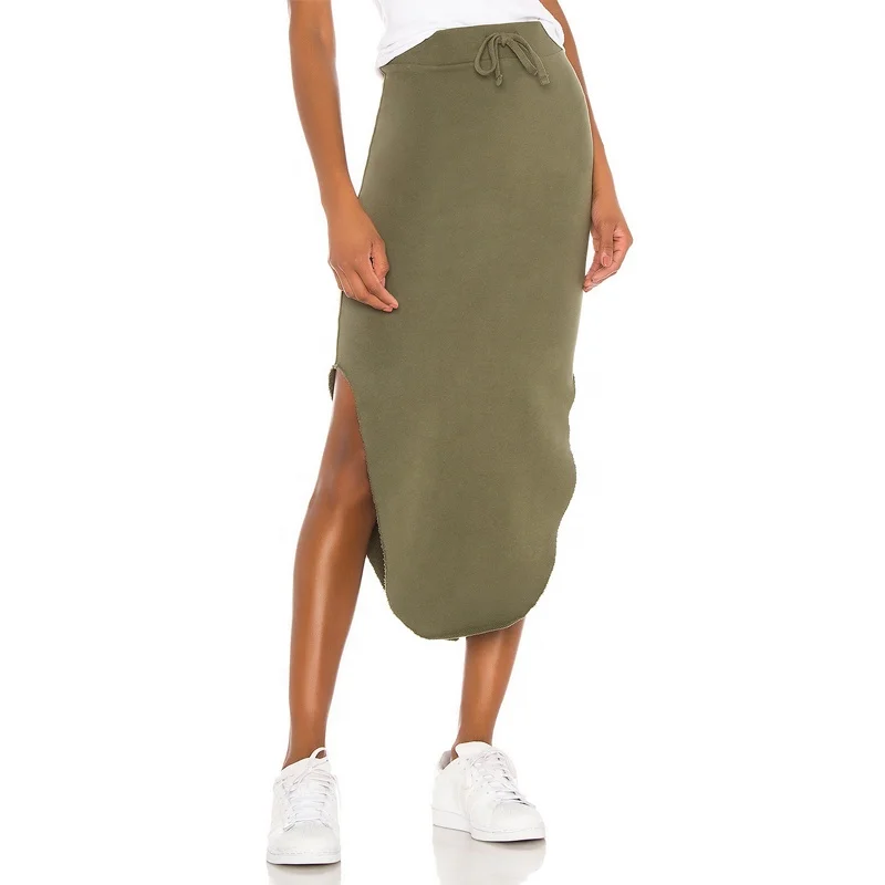 Spring autumn banded waist skirt women black sexy midi stretch knitted skirt