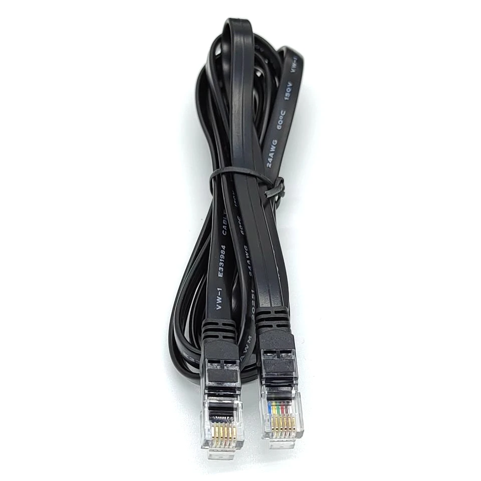 Flat molded black telephone cable rj12 to rj12 6p6c connector rj12 flat patch cord