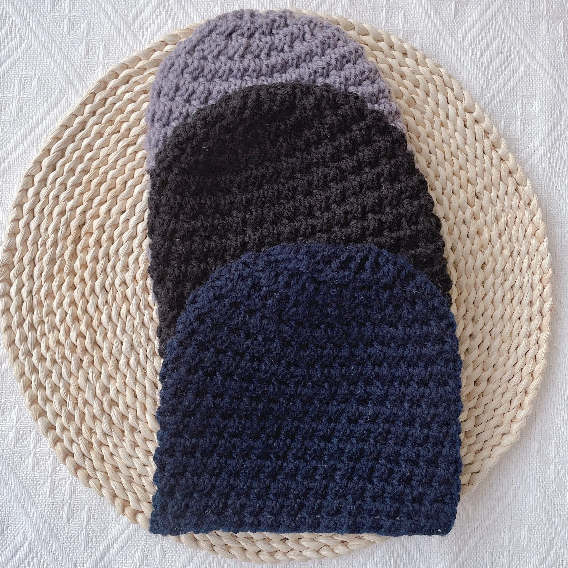 ZY183 Autumn Winter Baby Knitted Hats Infant Wool Cap Solid Color Thicken Warm Newborn Knitted Beanie Woolen Hat