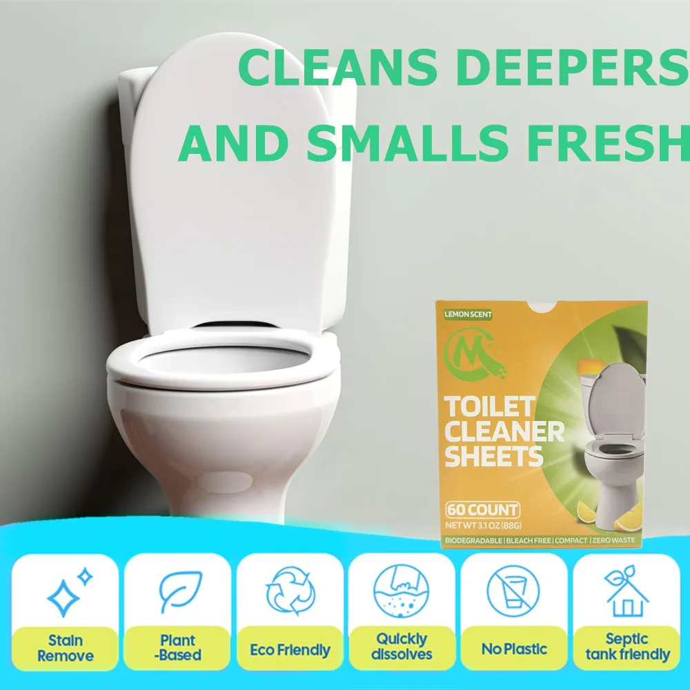 Private Label Plastic-Free Packaging Bathroom Freshener Natural Toilet Cleaner Strips Toilet Bowl Cleaning Sheet