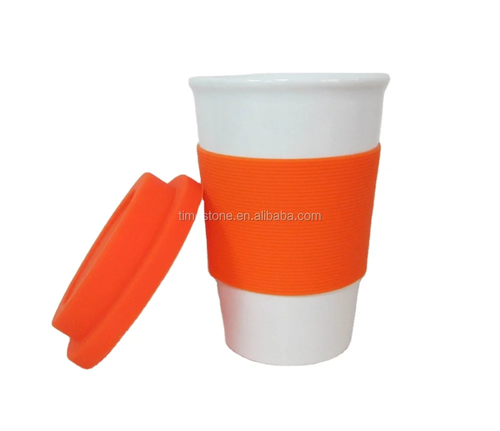 Porcelain Insulated Travel Mug with Silicon Lid Non-Slip Sleeve