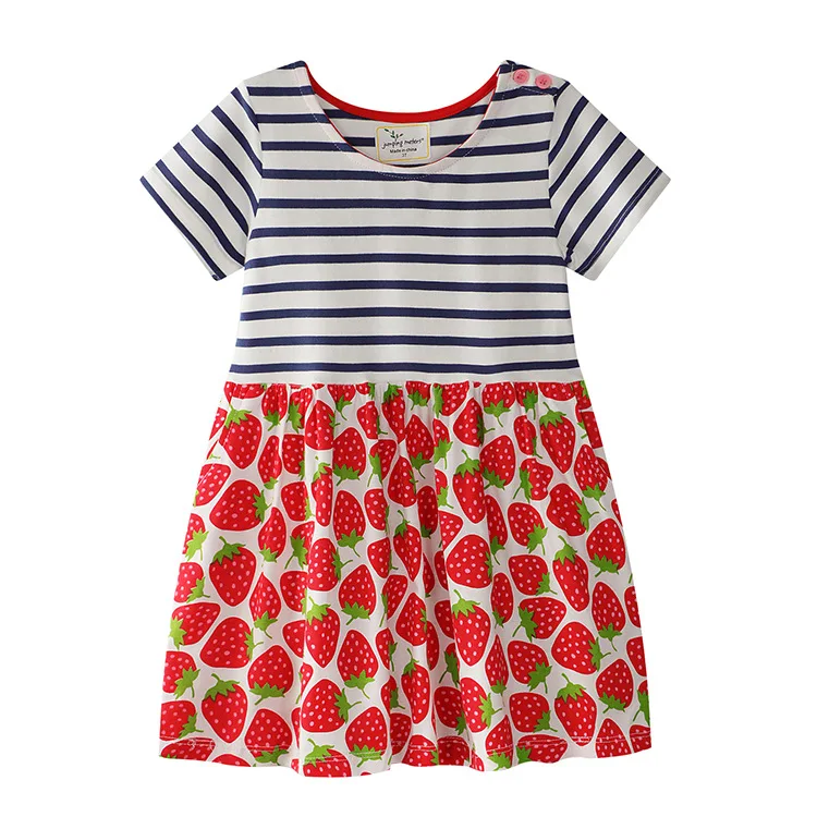 
Girls Gown Dresses Kids Princess Summer Dress Ruffle Flower Stripe Shirt Casual Red Shoulder Baby Teenage Girl Clothes 