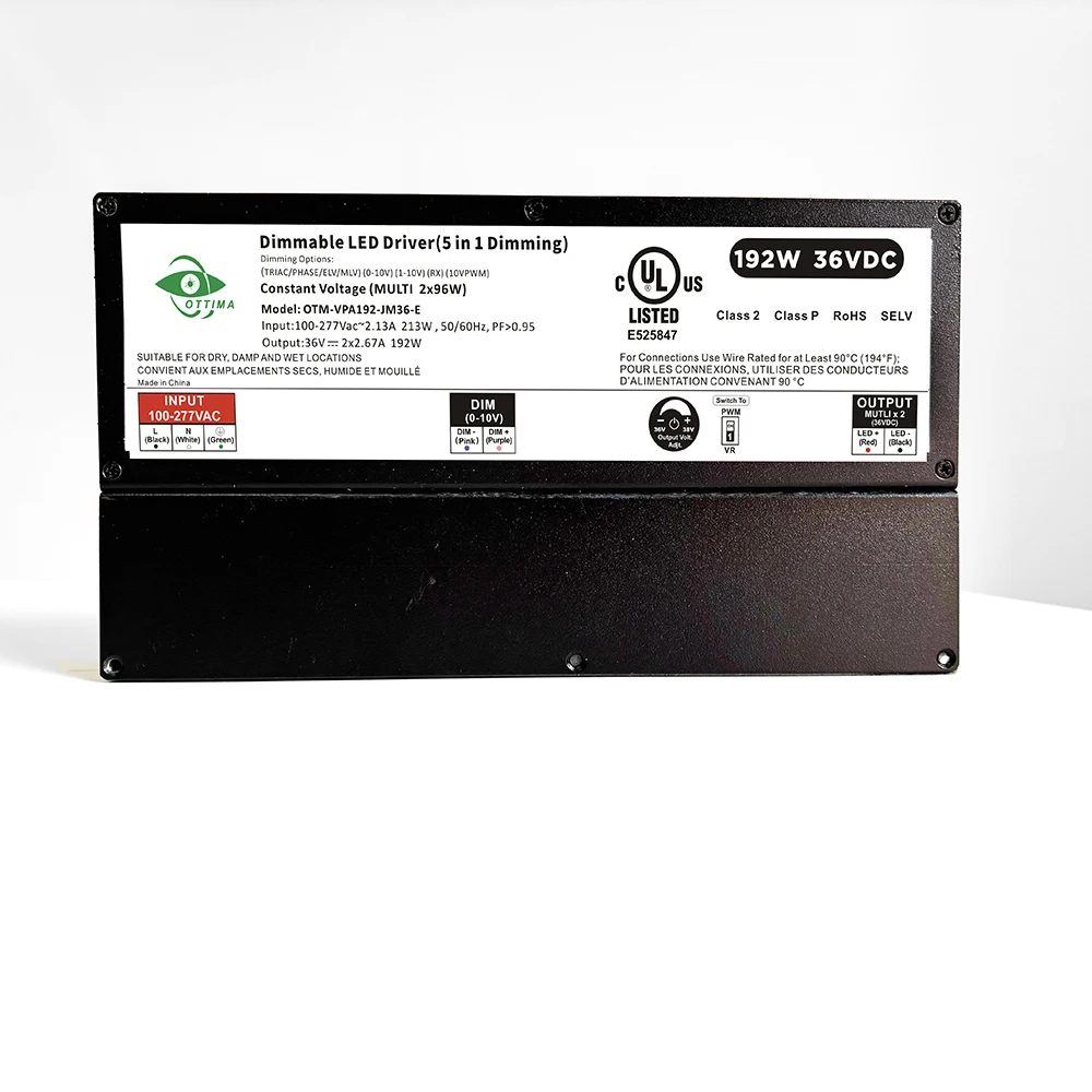 OTM-VPA192-JM36-E UL cUL Triac Dimmable Driver 0-10v 1-10v LED Lighting Driver 192W 24V 36V 48V LED Driver