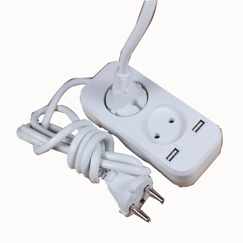 Multiple Outlets 2 slot European 2A 5V Power Strip USB extension socket with 1.5m CCA cable KE-01-1.5