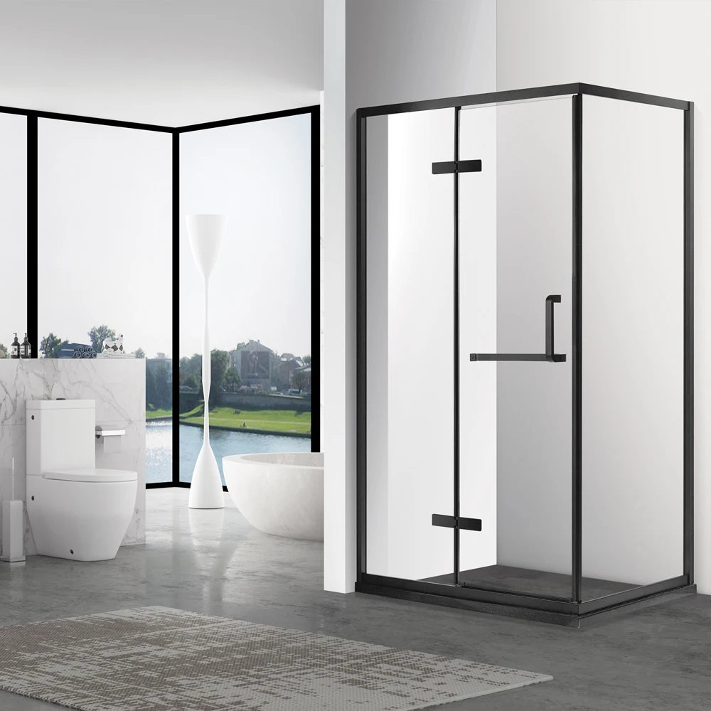 Contemporary Project Hot Sale Matt Black Stainless Steel Frame Tempered Glass Simple Bath Shower Room Enclosure