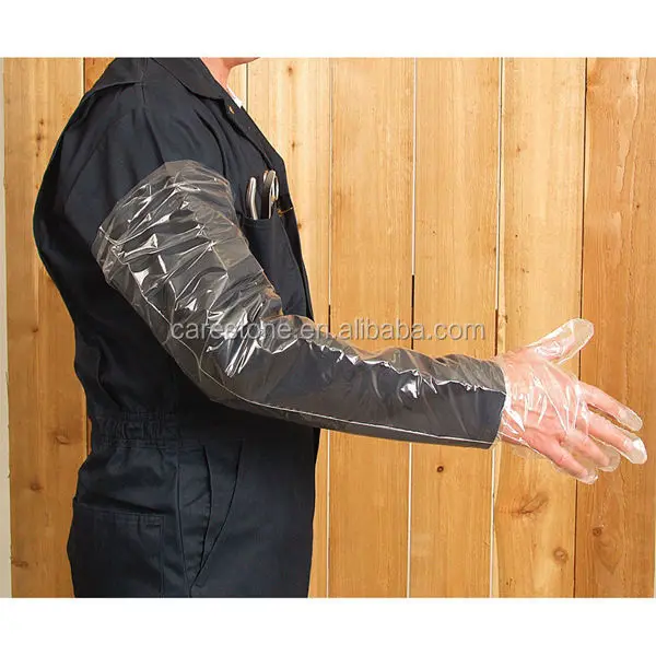 LDPE long plastic veterinary elbow glove for animal use
