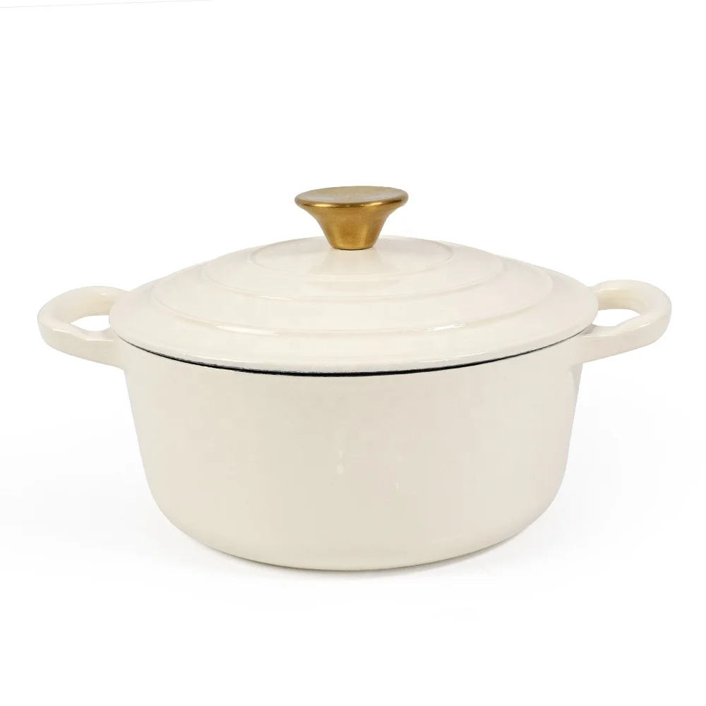 Cookercool hot sell cast iron white enamel nonstick kitchen cookingware pots sets with Gold