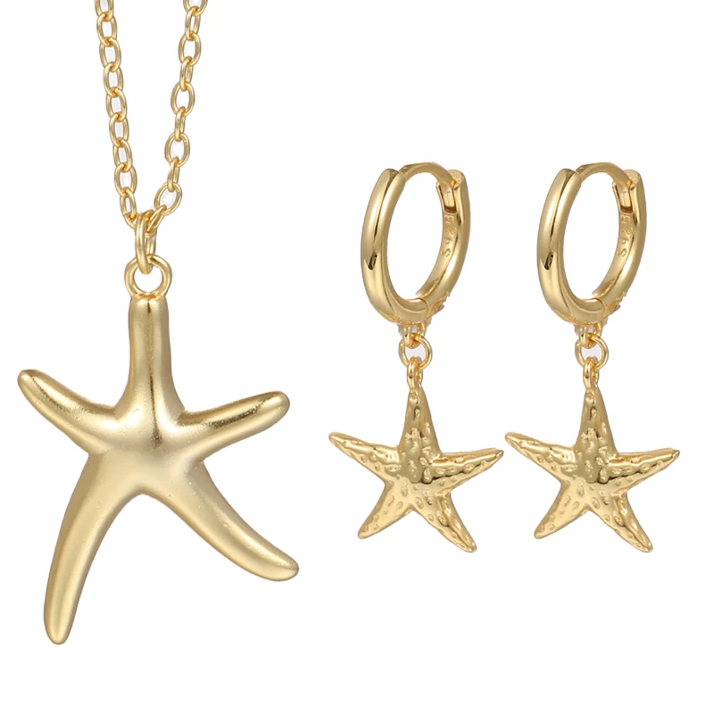 2024 trendy new summer 925 sterling silver jewelry set 18k gold plated sea life starfish earrings necklace for women