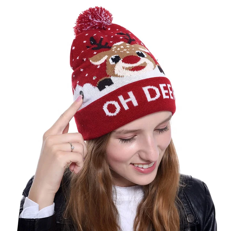 2022 New Year LED Knitted Christmas Hat Beanie Light Up Illuminate Warm Hat For Kids Adults New Year Christmas Decor