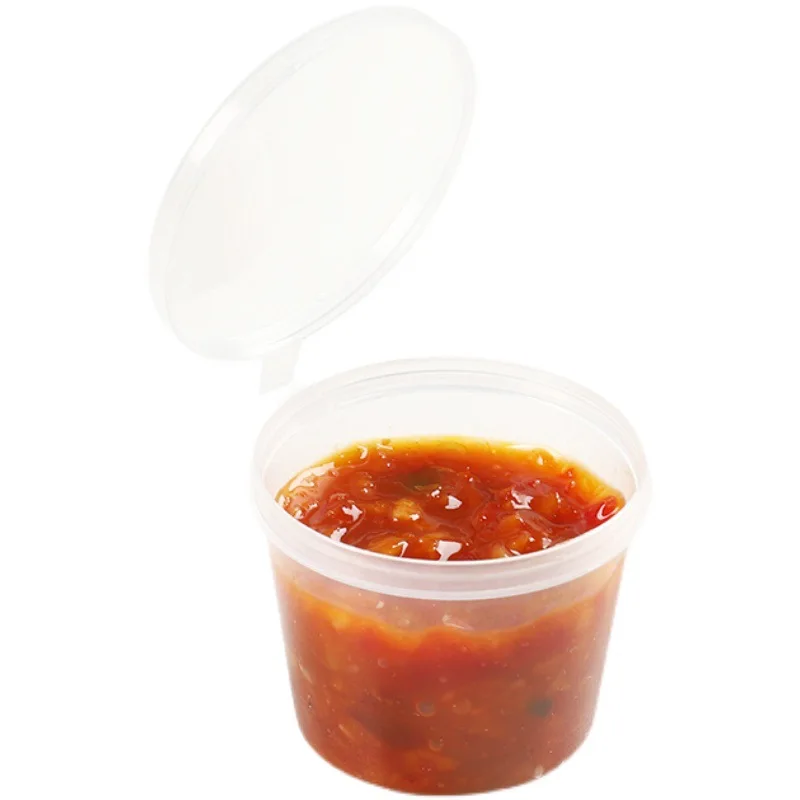 China Factory Disposable 1/1.5/2/2.5/3/4/5 Oz Custom Plastic PP PET Round Square Sauce Cup with Hinged Lid