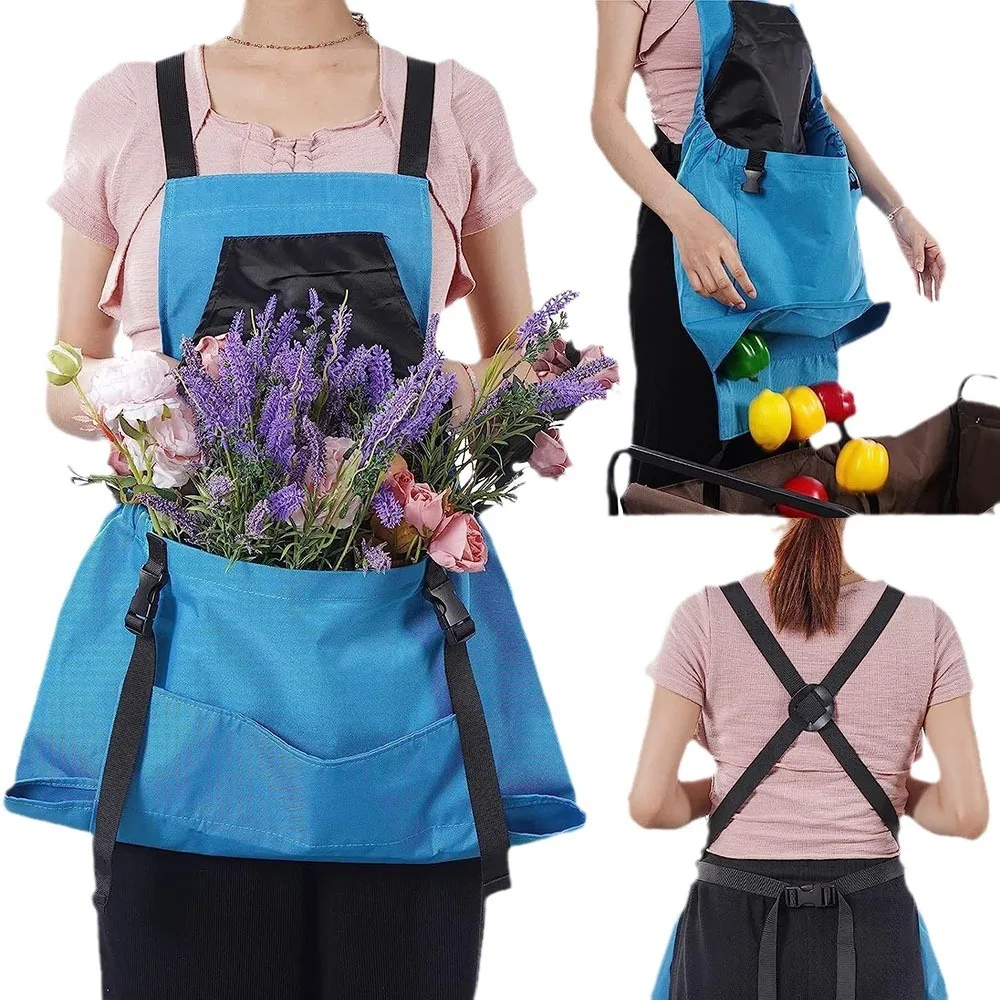 Water-resistant Adjustable Cross Back Canvas Garden Apron with Quick Release Pockets functional gardening Apron with pocket