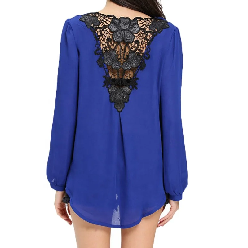 Bow back backless chiffon women blouses new designs models 3/4 sleeve blouse patterns