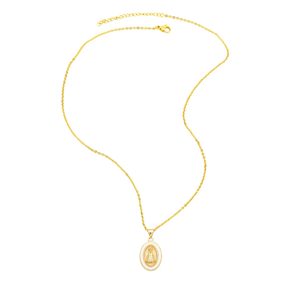 Enamel Colorful Virgin Mary Necklaces 18K Gold Plated Our Lady of Aparecida Necklaces for Women Fashion Jewelry