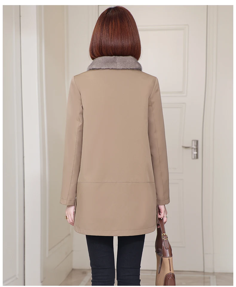 Custom Ladies Elegant Parka Jacket Long Sleeves Khaki Thick Warm Winter Parka Coats Women