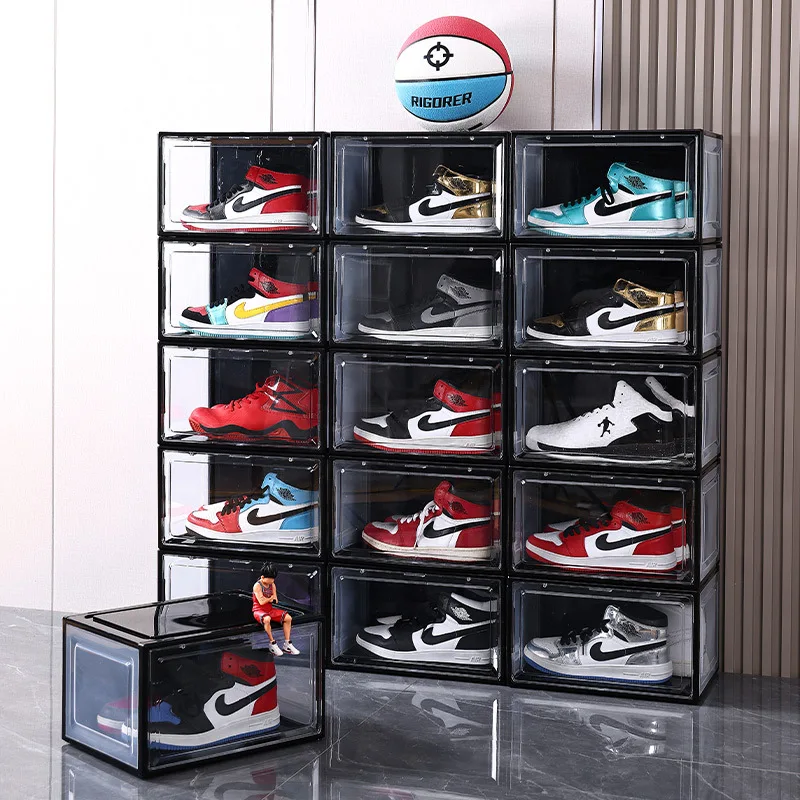 Magnetic Stackable Foldable Plastic Home Square Transparent Clear Acrylic PET Sneakers Shoe Container Storage Box