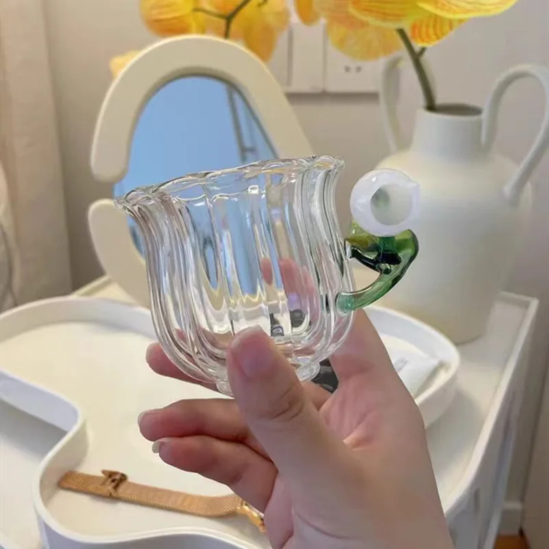 DD3148   Lily Valley Flower Handmade Home Office Glass Milk Coffee 3D Cup Tea Cup Bell Orchid Creative Gift